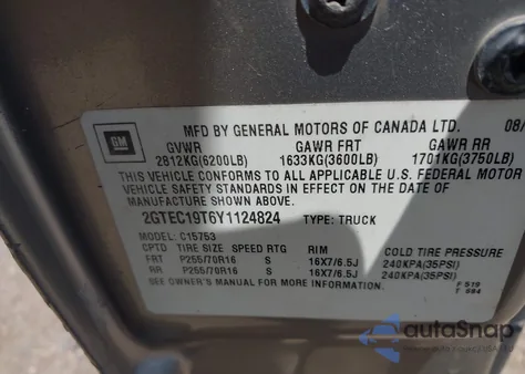 2000 GMC Sierra 1500 Sle z USA, uszkodzony, nr VIN 2GTEC19T6Y1124824